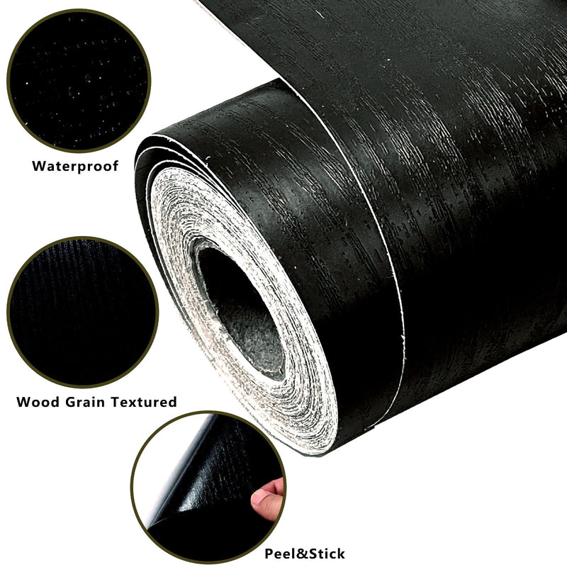 32FT Black Border Peel &Stick Black Wood Grain Wallpaper Border Removable Waterproof Bathroom Mirror Frame Sticker,3.94 Inches by 32.8 Ft