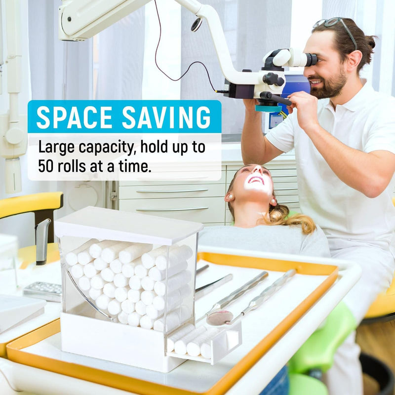 Dental Cotton Roll Dispenser, YOUYA DENTAL Professional Press on Plastic Cotton Roll Holder Organizer for Home Dental Pharmacy Dentist Cotton Roll Storage Box with Nonslip Base for Dental Lab Press White
