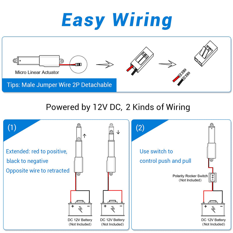 Electric Micro Linear Actuator 12V - 2" Stroke, 64N/14.4lb, Speed 0.6inch/s Mini Waterproof Motion Actuator Small 12 V DC, w/Mounting Brackets, for Fan Blades, Cabinets, Window Opener, Robotics, Table 2"