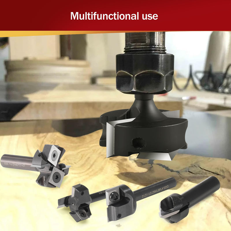 CNC Spoilboard Surfacing Router Bits 1/4'' Shank Wood Planer Bit Surfacing Bit with 2+2 Indexable Inserts, Carbide Milling Cutter Slab Flattening Planning Bit for Woodworking Engraving