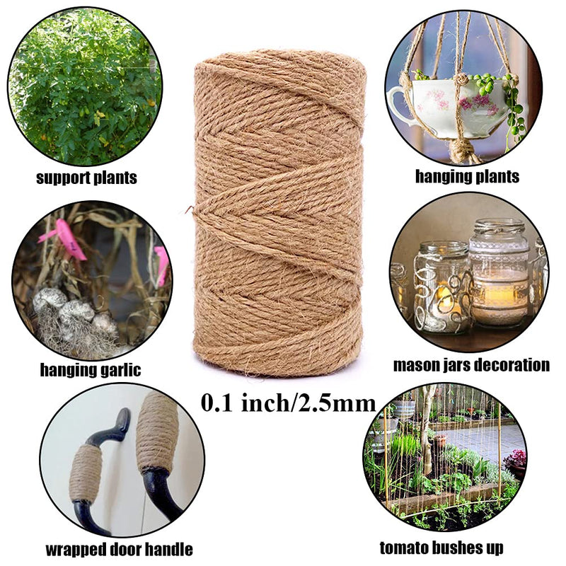 Jute Twine 328 Feet 2.5mm 4Ply Heavy Duty Brown Jute Rope String for Home Gardening Plant Picture Hanger Industrial Packing Mason Jars Wedding Decorations Crafts Natural Brown 0.10inch/2.5mm - NewNest Australia