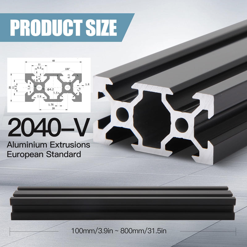 2pcs 350mm V Slot 2040 Aluminum Extrusion European Standard Anodized Black Linear Rail for 3D Printer Parts and CNC DIY (13.8inch) 2PCS 2040V
