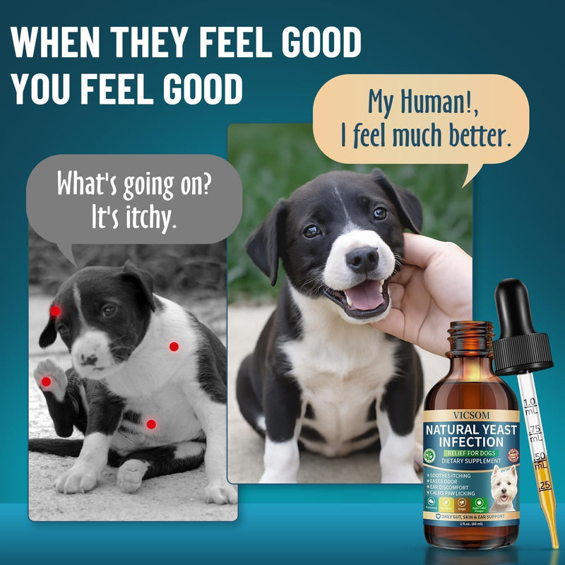 VICSOM Natural Dog Yeast Infection Treatment for Dogs, Itchy Skin & Ear Treatment Natural Support Allergy Relief, Dog Yeast Infection Relief, Support Irritation, Itching & Inflammation 60ml 1 PACK