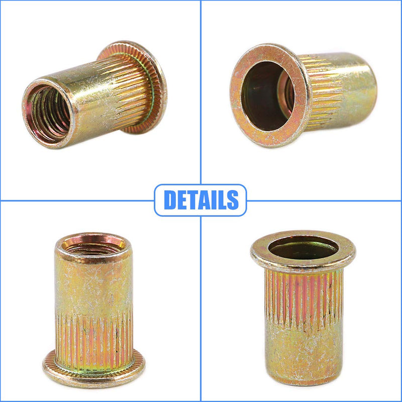 Glarks 100Pcs 5/16"-18UNC Zinc Plated Carbon Steel Rivet Nut Flat Head Rivnut Threaded Insert Nuts Set (5/16"-18UNC)