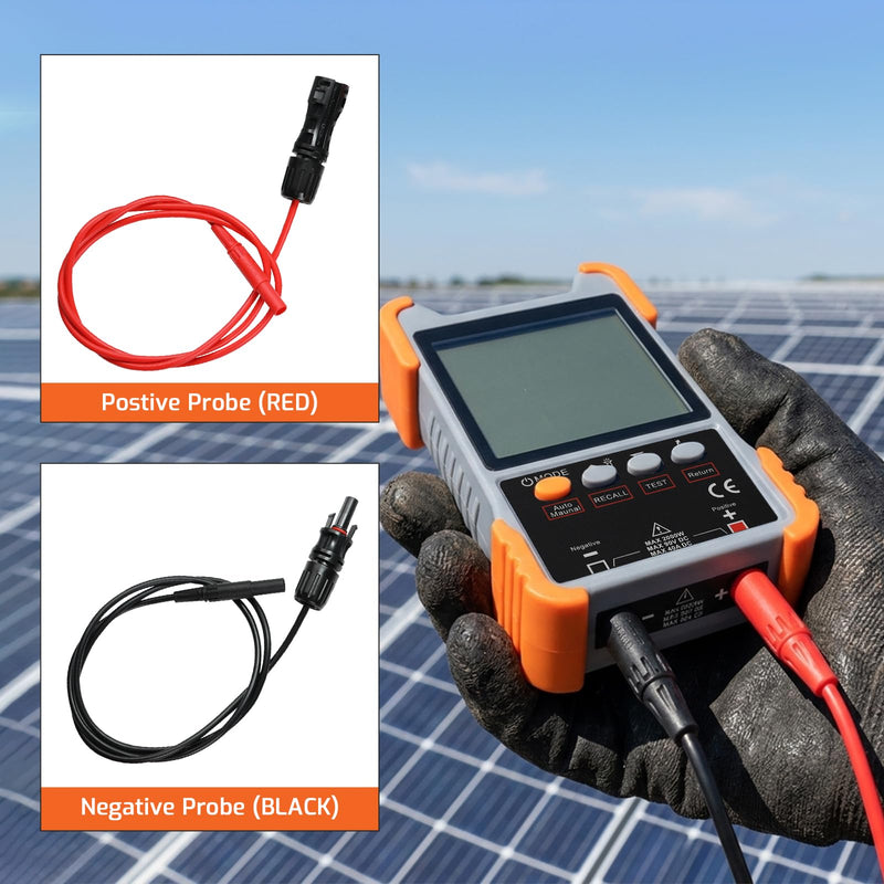 Rechargeable Solar Panel Tester MPPT Meter Solar Power Tester, 2000W 90V/40A PV Panel Monitor, Auto/Manual Test, LCD Screen, TPR Anti-Drop, Overvoltage/Overcurrent/Reverse/Temp Protection