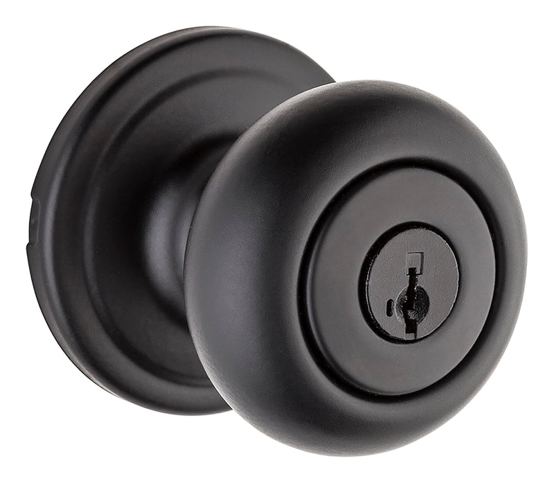 Kwikset Hancock Entry Door Knob with Lock and Key, Secure Keyed Handle Exterior, Front Entrance and Bedroom, Matte Black, Pick Resistant SmartKey Rekey Security and Microban Keyed Entry