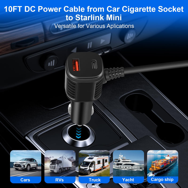 Starlink Mini Car Adapter with Step Up Converter,12/24V Step Up to 30V 3.5A Power Converter,3 in 1Starlink Mini Power Cable with Digital Display,Waterproof Car Power for Trucks,RV,Ships (9.84FT/3M)