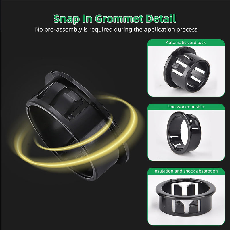 1-1/2"(38mm) Black Snap-in Knockout Insulating Bushing Grommets, Plastic Cable Hole Grommets for Wiring, Round Nylon Snap in Locking Electrical Wire Cord Hose Tubing Bushings Grommets, 10pcs SB-38, 1-1/2"