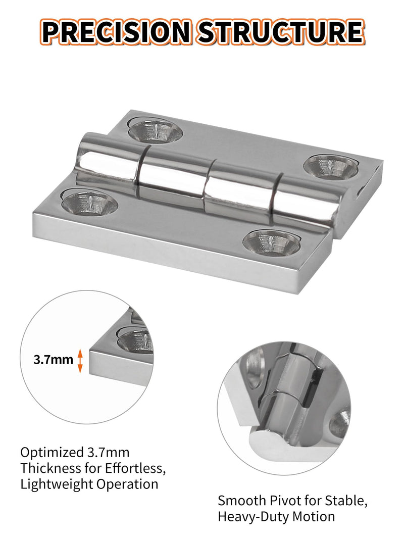 OULEME 1.5" x 1.5" 2" x 2" Boat Hinge, 316 Stainless Steel Marine Grade Hatch Hinge with Mounting Screws, Heavy Duty Door Hinge for Yacht, RV, Deck and Home Use, 2-Pack/4-pack 1.5" x 1.5" - 4 Pack