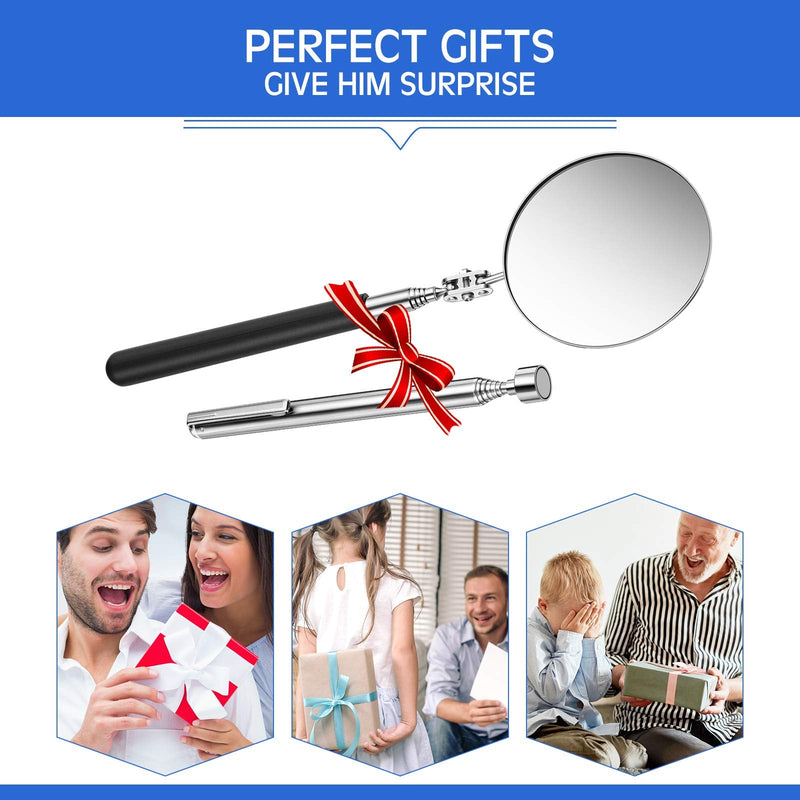 2 Pieces Telescoping Inspection Mirror Set 3 Lb Magnetic Stick Gadget 3.14 Inches Flexible Round Mirror 29.5 Inches Extra Long Handle Telescoping Magnet Pickup Tools for Men Birthday Father's Day