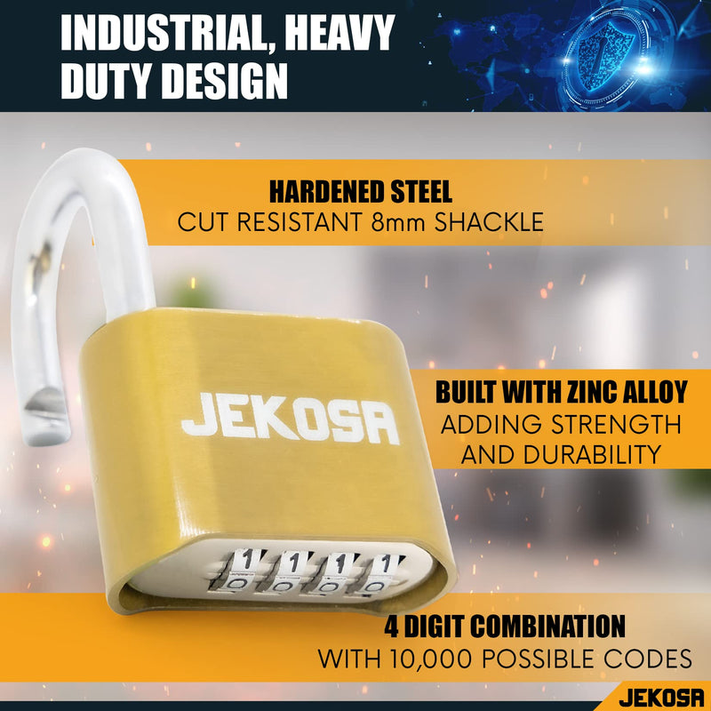 Jekosa® JKC/50 [Weatherpoof] Heavy Duty Combination Lock Outdoor - Lock with 4 Digit Code [No Key] - Ideal for Gate, Shed, Fence Normal Shackle Gold