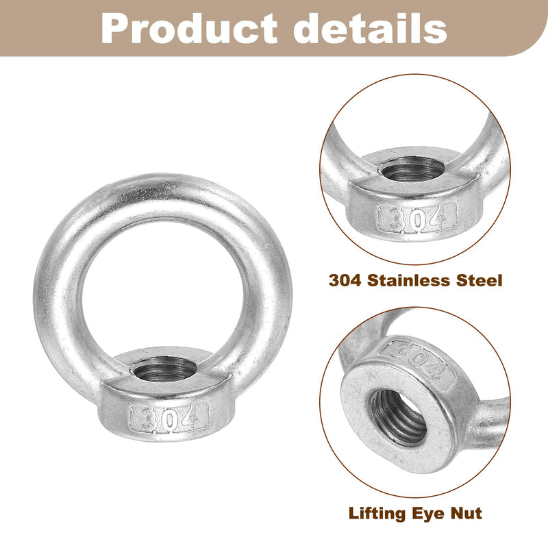 MECCANIXITY 2 Pcs M16 Lifting Eye Nut Stainless Steel Ring Shape Female Thread Nuts Fastener