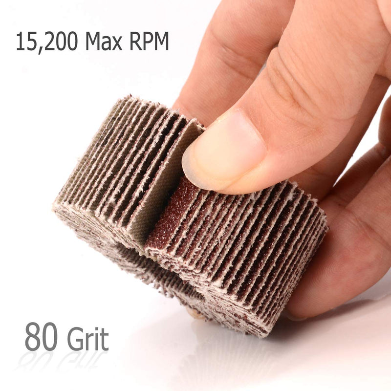 Koopi 10 Pack 2" x 1" x 1/4" Flap Wheels, 80 Grit Aluminum Oxide Sanding Shank Mounted Flap Wheels for Drill - Abrasive Grinding Tool