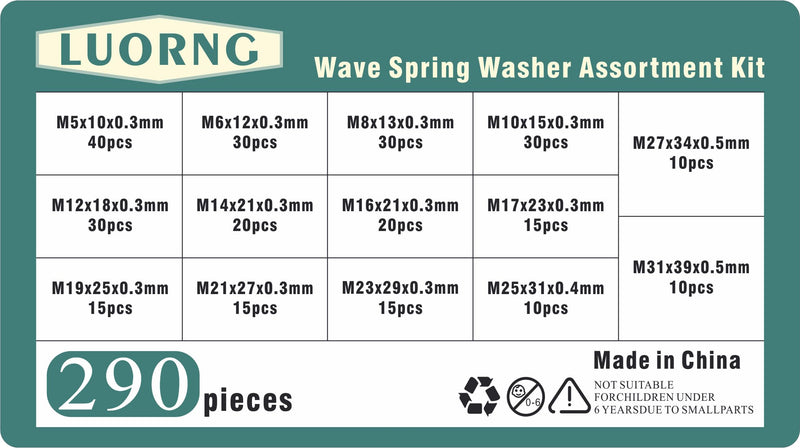 290PCS Black 65 Manganese Steel Wave Spring Washer M5-M31 for Electrical Connection in Domestic and Commercial Appliance