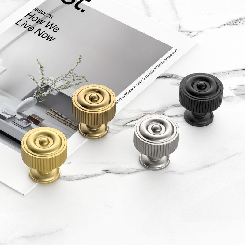 FILTA 10 Pack Matte Black Cabinet Knobs - Ribbed Design Zinc Alloy Dresser Drawer Cabinets Hardware for Furniture Kitchen Bathroom Single Hole Knob
