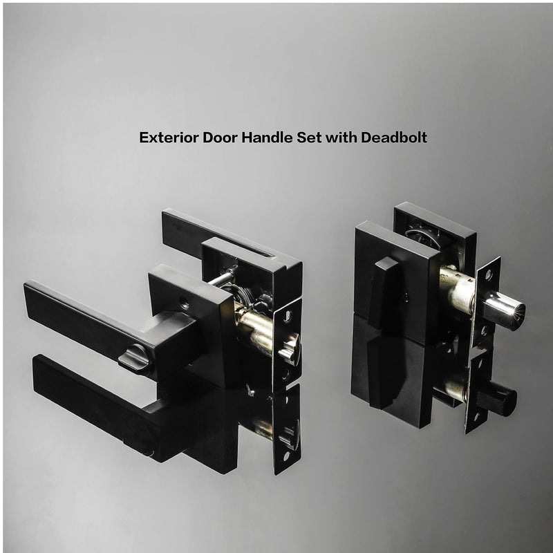 Front Door Lock Set Exterior door lock set,Door Handle With Single Cylinder Deadbolt Lock,Keyed Alike Door Locks For Front Door(Matte Black,1Pack set) Matte Black 1 Pack