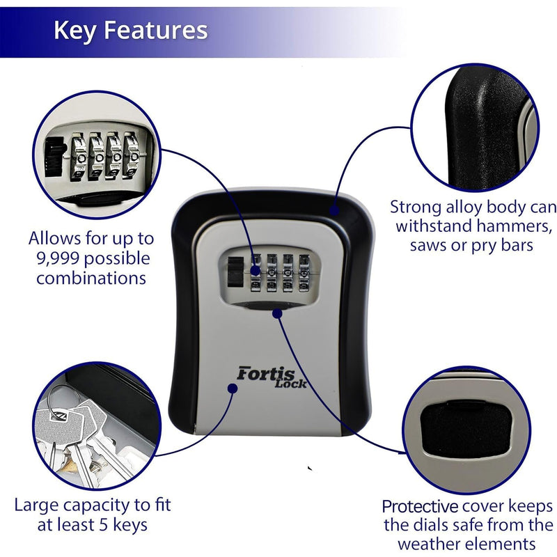 Lock Box for Keys with Code, Wall Mount Key Lock Box Combination, 4-Digit Resettable, Weather-Resistant Outdoor Lockbox for Keys, Large Capacity Key Safe
