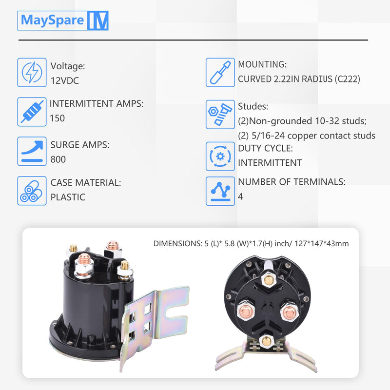 MaySpare Solenoid Relay Switch 12 Volt 4 Terminal Trombetta PowerSeal Solenoid 150 Amp Intermittent Duty DC Contactor, 684-1261-212, 684-1251-212