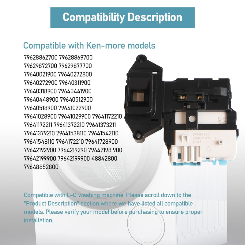 EBF49827801 Washer Door Lock Switch Assembly - Compatible with L-G/Ken-More Washing Machines - Replaces 6601ER1004C, 6601ER1004E, EBF49827802, 1268254
