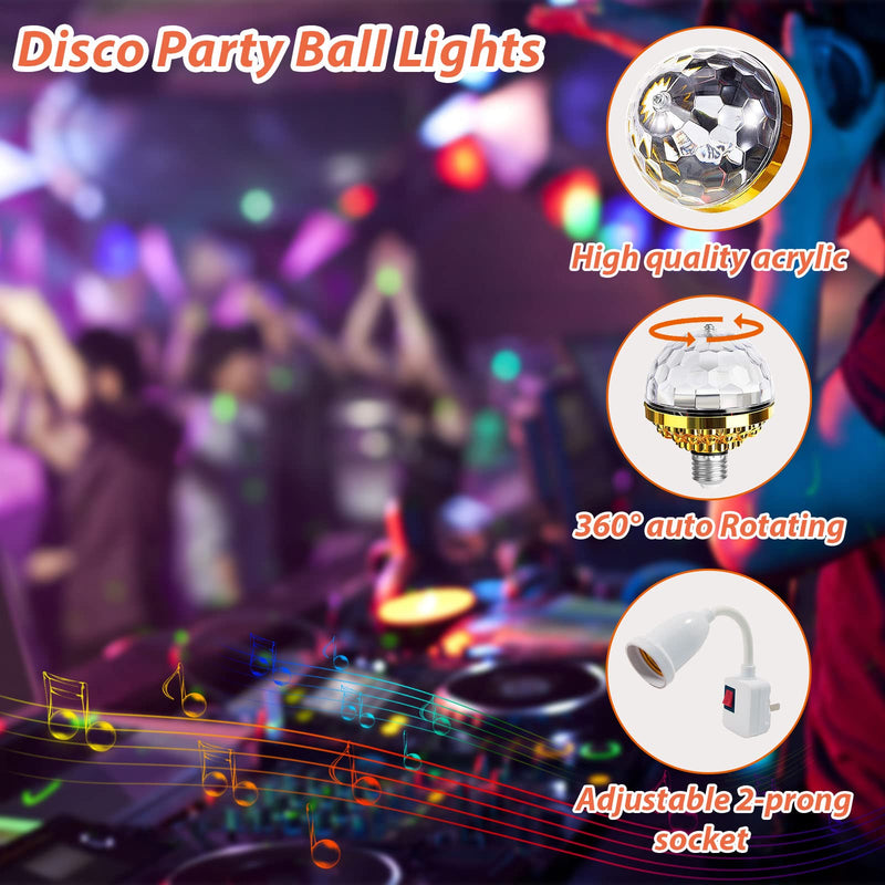 2 Pack Colorful Magic Rotating Ball Light, LED Plug in Disco Ball Light, RGB Disco Light Bulb, Party Lights Dj Disco Lights with Sockets for Home Room Dance Parties Bar Karaoke 2 Pack