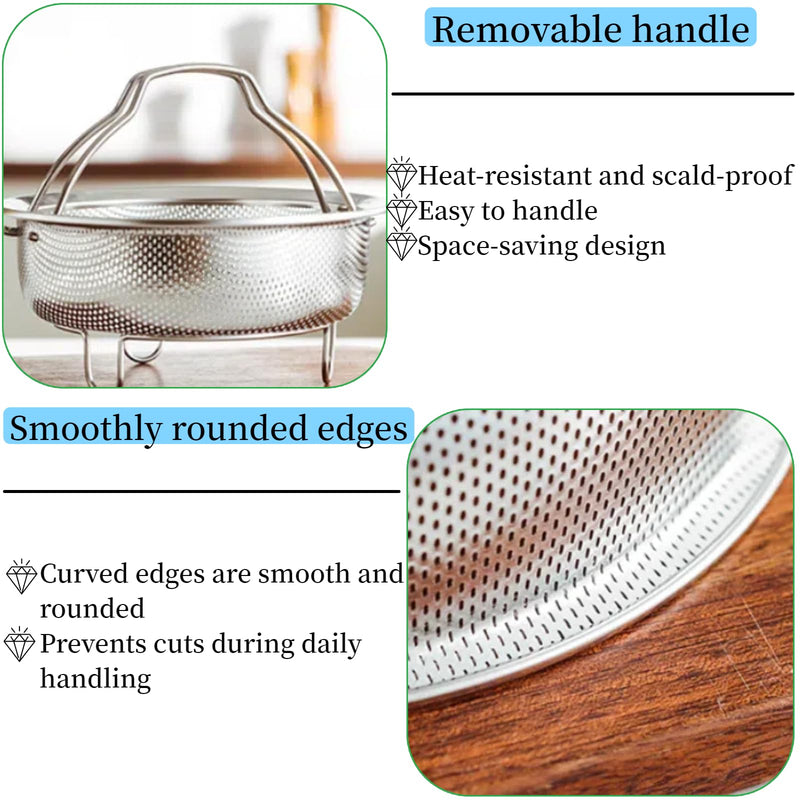 8.7 Inch Stainless Steel Steamer Basket for Pot - Heavy Duty Mesh Food Steamer Insert with Handle & Stable Feet - Multipurpose Rice Washer, Colander & Fruit Strainer - Fits 6 & 8 Qt Pressure Cookers