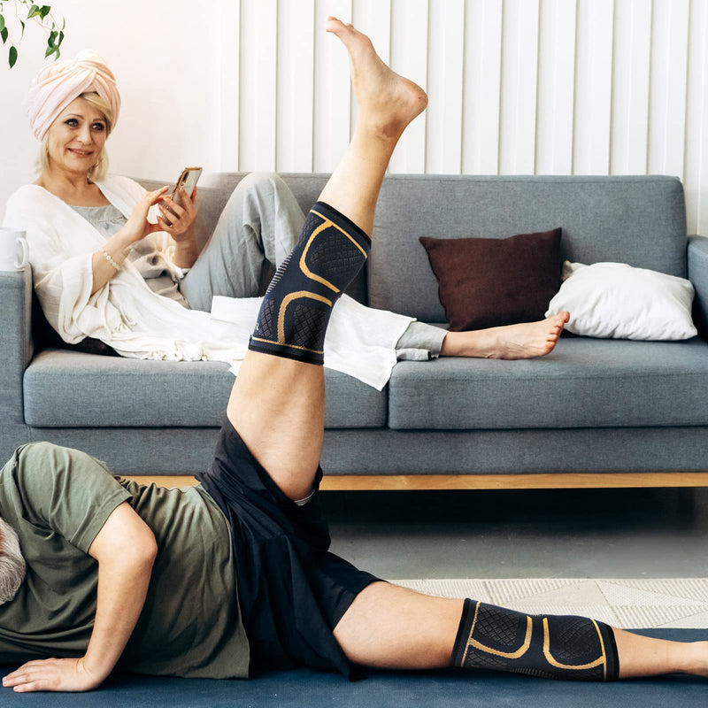 JIUFENTIAN Copper Knee Braces for Men and Women (2 pack) -Knee Supports Copper Compression Knee Sleeve for Knee Pain, Arthritis, Sports and Recovery Support (Large) Large 2pack-Copper-Black
