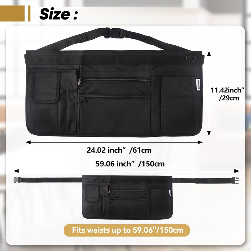 Waitress Apron Server Apron with 7 Pockets, Black Half Apron with Zippers & Adjustable Belt,Waist Apron for Restaurant, Kitchen