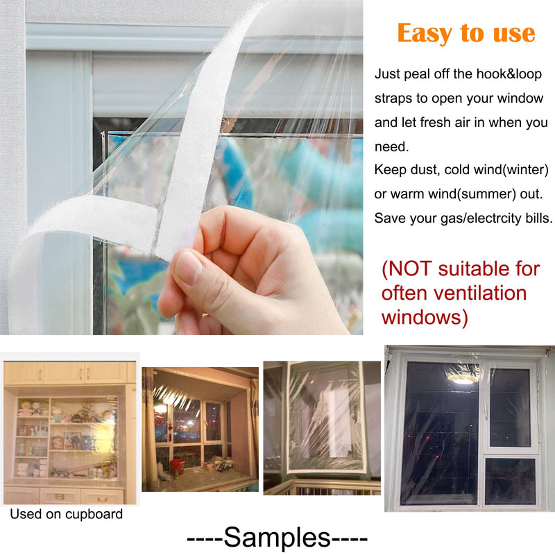 Adjustable Window Insulation Kit 47inX63in(120X160cm) for Winter Keep Cold Out,cuttable Transparent Film 180㎛ Thickness,Easy to Open for Ventilation,Reusable Plastic Window wrap 47"X63" (120X160cm)