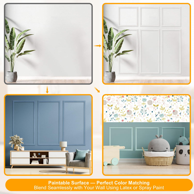 Peel and Stick Wall Molding Kit, 49.2FT x 1.50" Wide EVA Flexible Trim for Interior Walls Projects, Self-Adhesive Paintable Crown Molding for Wainscoting Panels and Large Decorative Wall Panels White 49.2FT x 1.5'' W