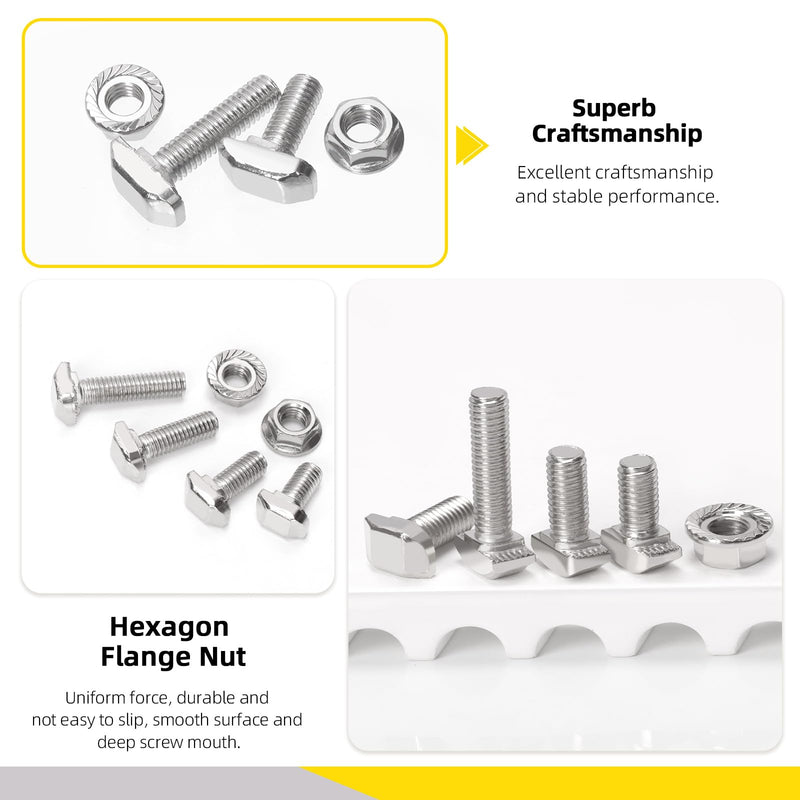 40 Sets M6 T Slot Drop-in Bolt, M6 x 12/16/ 20/ 25mm Hammer Head T-Slot Drop-in Stud Sliding Bolt Screw with Flange Nut for European Standard 30 Series Aluminum Profile