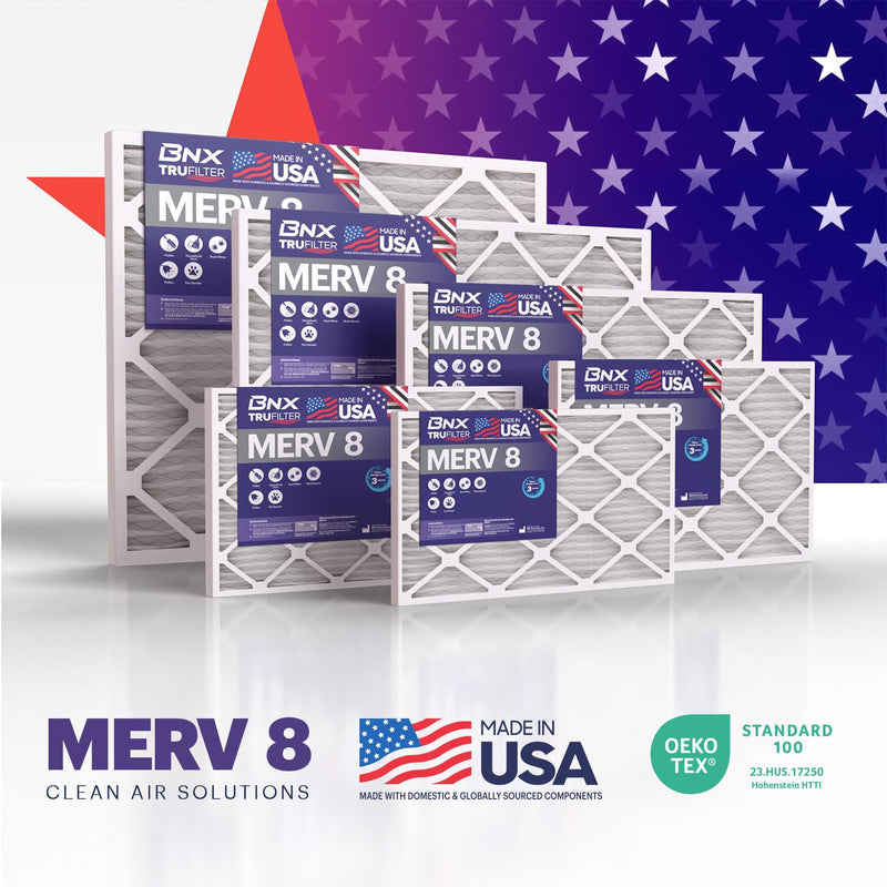 BNX TruFilter 14x14x1 Air Filter MERV 8 (6-Pack) - MADE IN USA – Dust & Pet Defense Pleated Air Conditioner HVAC AC Furnace Filters for Dust, Pet, Mold, Pollen MPR 600 – 700 & FPR 5 14x14x1 6-Pack