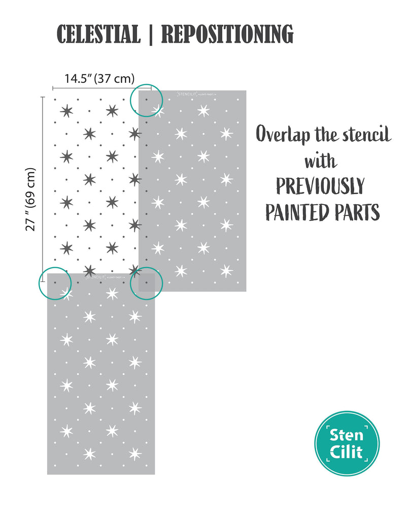 STENCILIT Celestial Large Wall Stencil for Painting - 14.5x27in Stencil