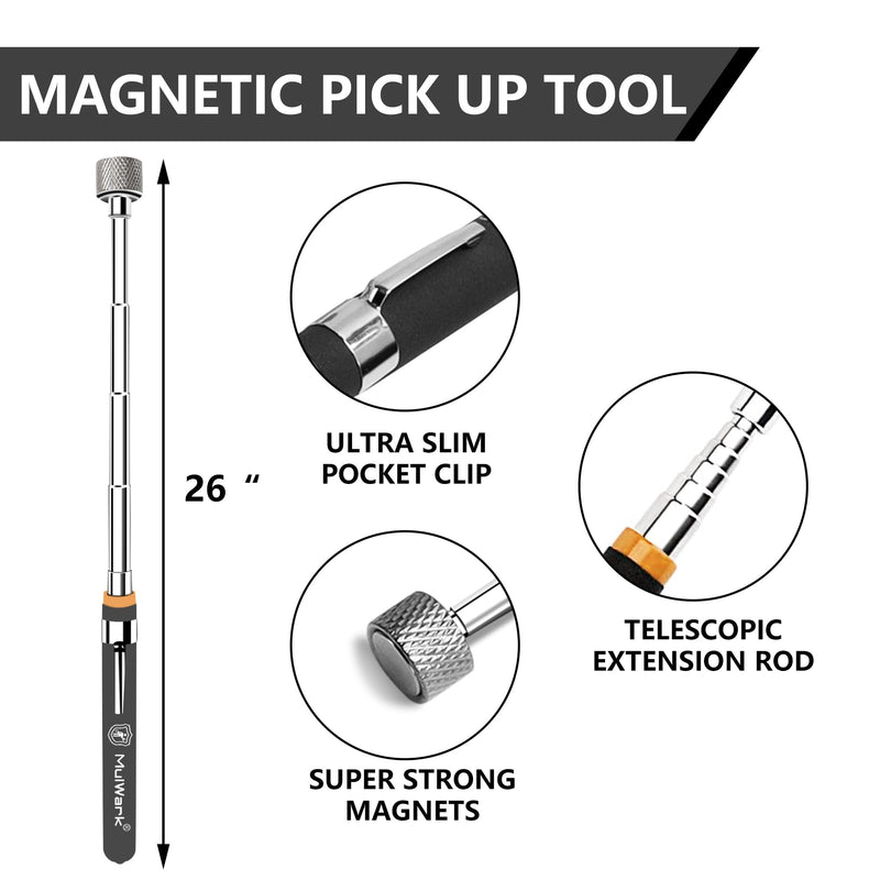 Mulwark 5 pcs Telescoping Magnetic Pickup Tool with Strong Pull Force: Non-Slip Extendable Magnet Pickup Tool: Telescopic Magnetic Pick-Up Tool with Extra Strong Magnet: Extendable Magnet Stick Small