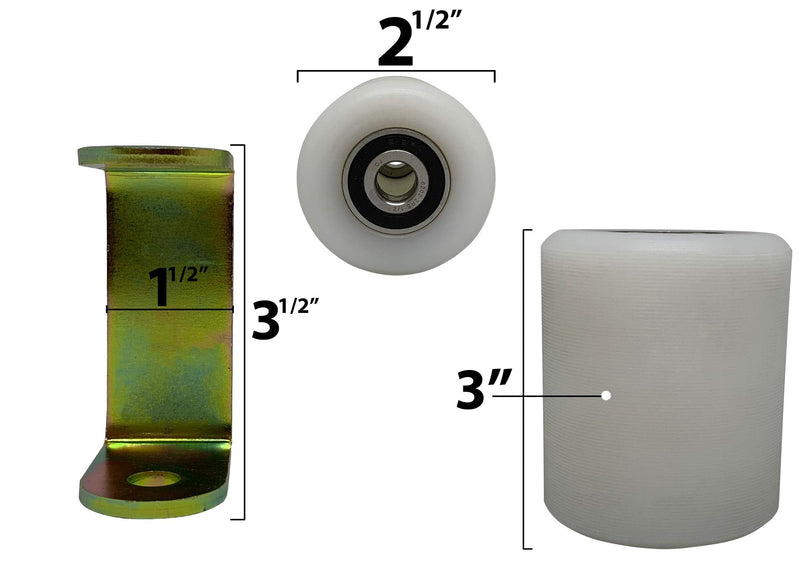 Slide Gate Guide Roller 3" White Hard Nylon UHMW Rollers with C Bracket Rear Post Welded Assembly Heavy Duty Anti Tipping Sealed Ball Bearing Sliding Rolling Gates Guider - Eagle Rollers EG097