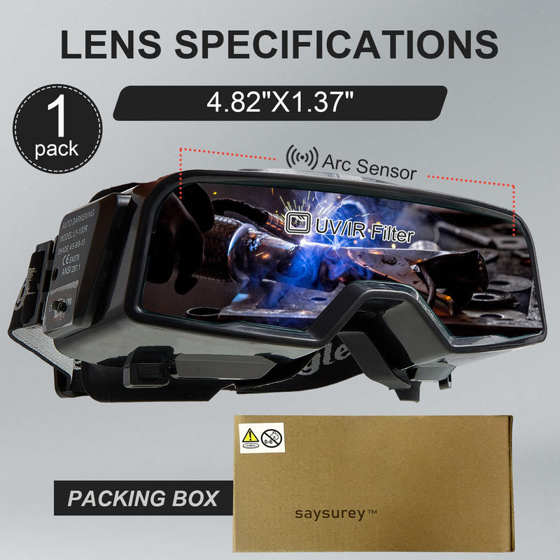 Welding Glasses Auto Darkening View Area 4.82 x 1.38 Inch Welding Goggles for Men Assemblable Adjustable Cutting Torch Glasses Gear for TIG MIG ARC Grinding, Not Include Mask
