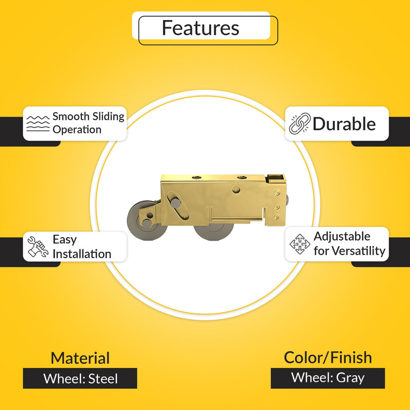 Brixwell Patio Door Roller Tandem Steel Wheel, 1-1/2" Wheel Size, 1-3/4" Height, 4-1/2" Length, For Smooth Use, Roller For Residential And Commercial Sliding Doors