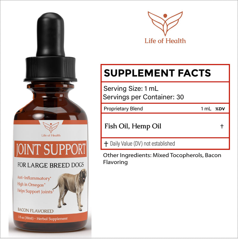 Dog Joint Supplement Large Breed | Dog Hip and Joint Supplement | Dog Joint Pain Relief | Dog Hip and Joint Supplement Large Breed | Dog Hip & Joint Care | Dog Joint Support | 1 fl oz: Bacon Flavor - PawsPlanet Australia