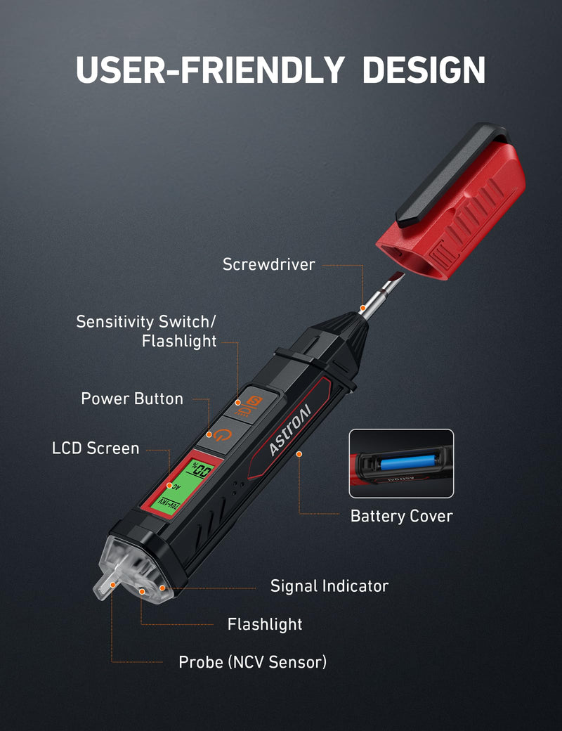 AstroAI VTS1000H Voltage Tester with Screwdriver, Non-Contact Electrical Tester, Dual Range AC 12V/70V-1000V, Live Wire Tester, Wire Breakpoint Finder, Audible Alarm, LCD Percentage Display