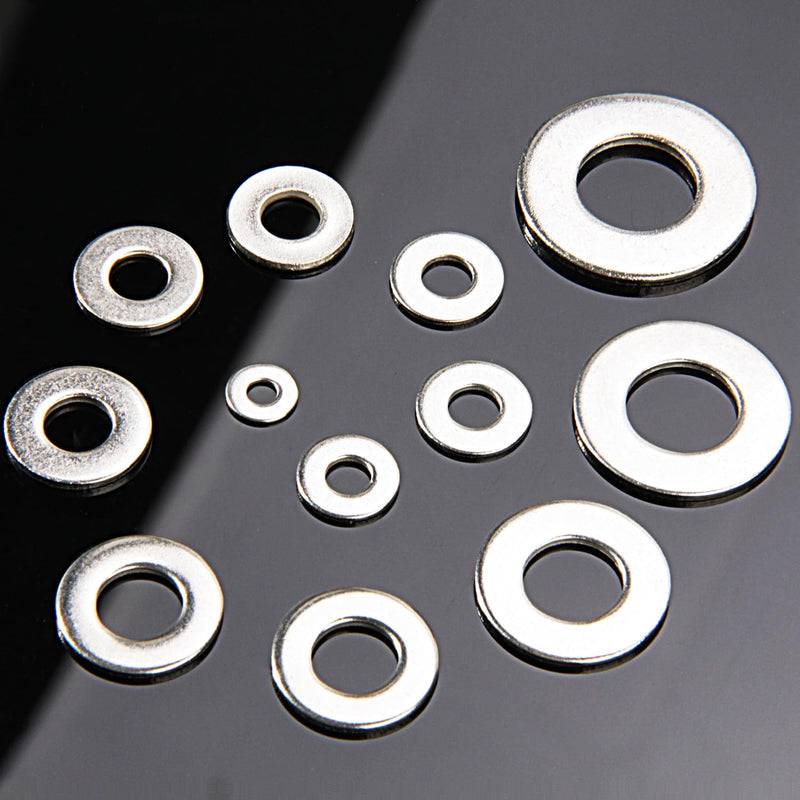 Linkup 550 Pcs SAE Flat washers for Screws for Bolts 2# 4# 6# 8# 10# 12# 3/16'' 1/4'' 5/16'' 3/8'' 7/16'' 1/2'',(18-8) 304 Stainless Steel washers Assortment kit, ANSI/ASME B18.22.1 Metal Washers Set SAE 550pcs set