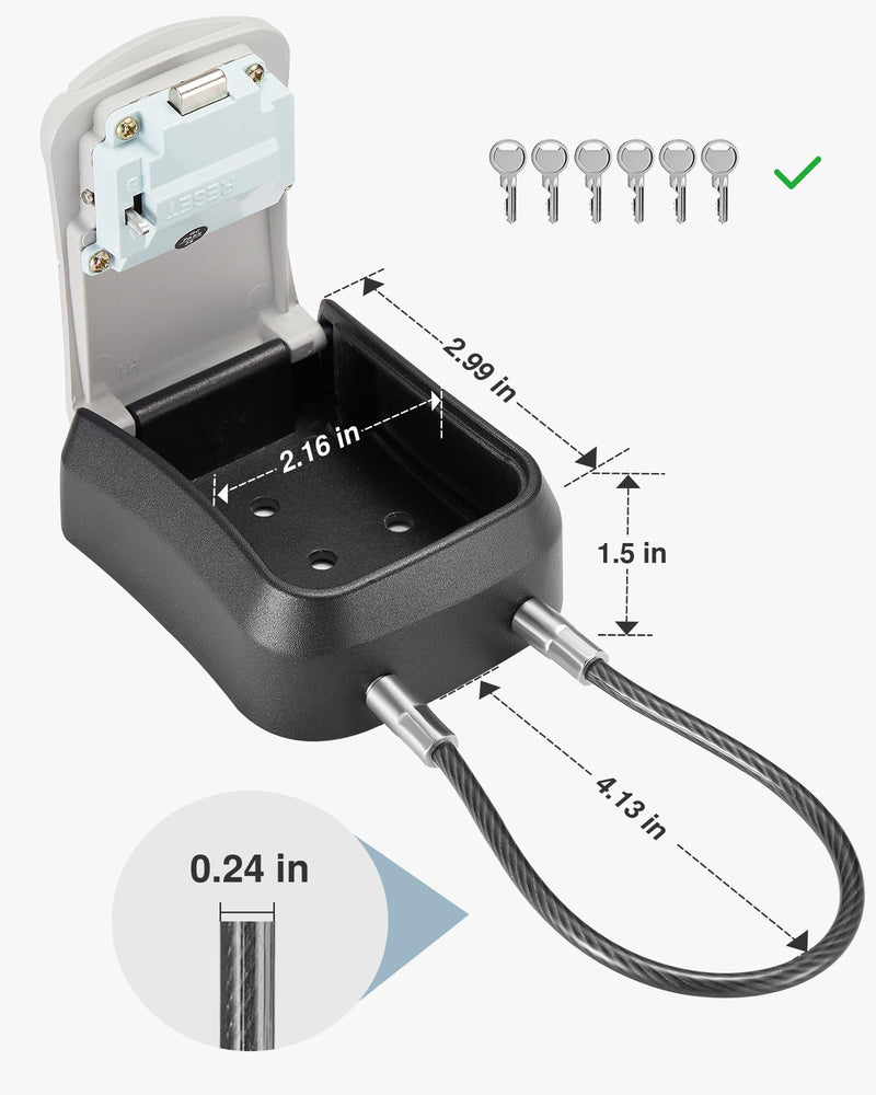 Puroma Lock Box, Portable Key Lock Box with Removable Cable Handle, Resettable Combination Lockbox Wall-Mounted Key Lockbox for House Key, Home, Office, Apartment Warehouse Key Storage (1 Pack, Grey) 1