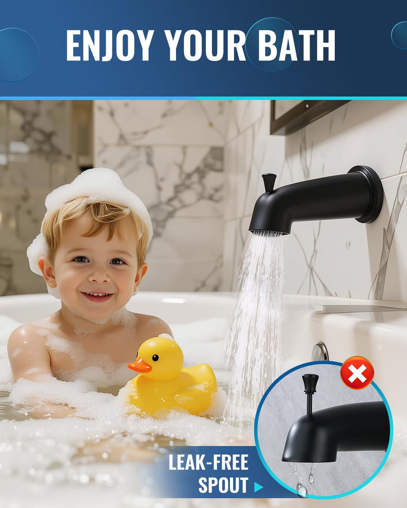 Slip On Bathtub Spout with Diverter, Extra Long 6 Inch Bathtub Spigot, Shower Spout with PTFE Tape & Hex Wrench, Fits for 1/2" IPS Threads,Matte Black Matte Black