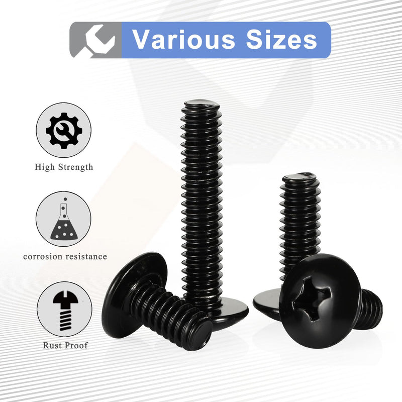 #8-32 x 1/2" Truss Head Machine Screws, Full Thread, 18-8 Stainless Steel, Black Finish, Quantity 100 #8-32 x 1/2"