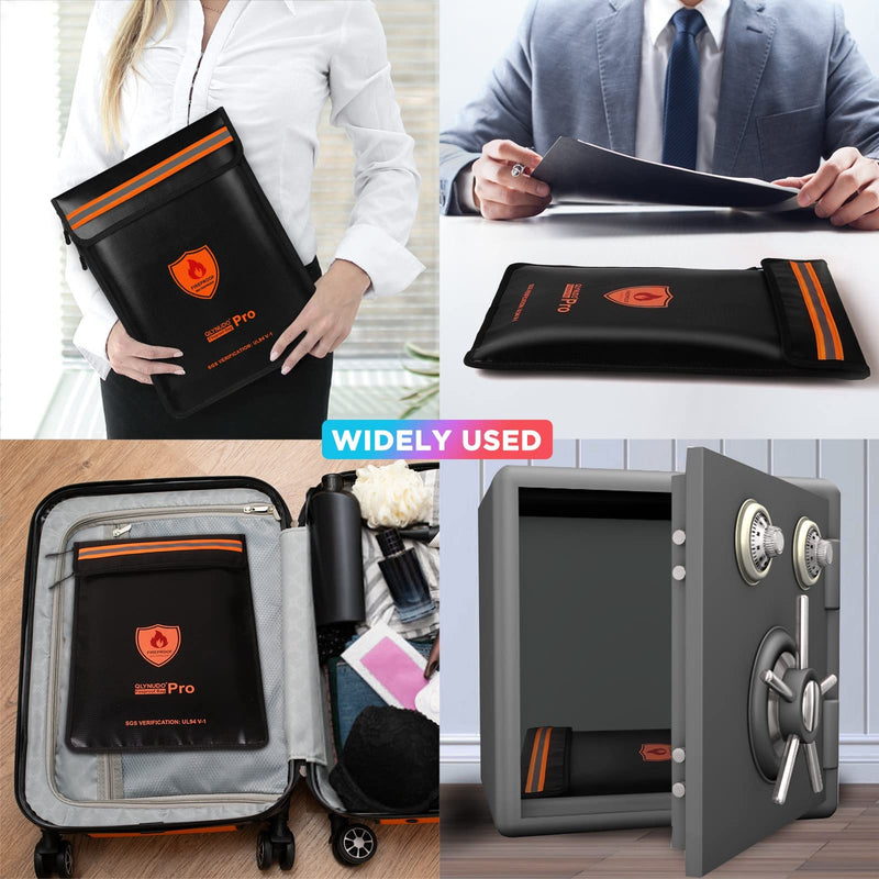 4200℉ Upgraded Fireproof Document Bag, Important Waterproof Document Holder with Thermal Insulation Layer, Legal Size Fireproof Envelope with Zipper/Reflective Strip 4200℉ Legal size upgrade Black