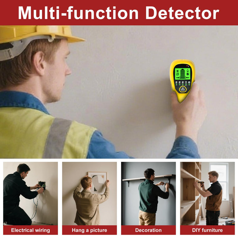 Multi-Surface Stud Detector | 5-in-1 Wall Scanner with HD LCD & Precision Sensor | Locates Wood/Metal/Pipes/AC Wires with Center Beam
