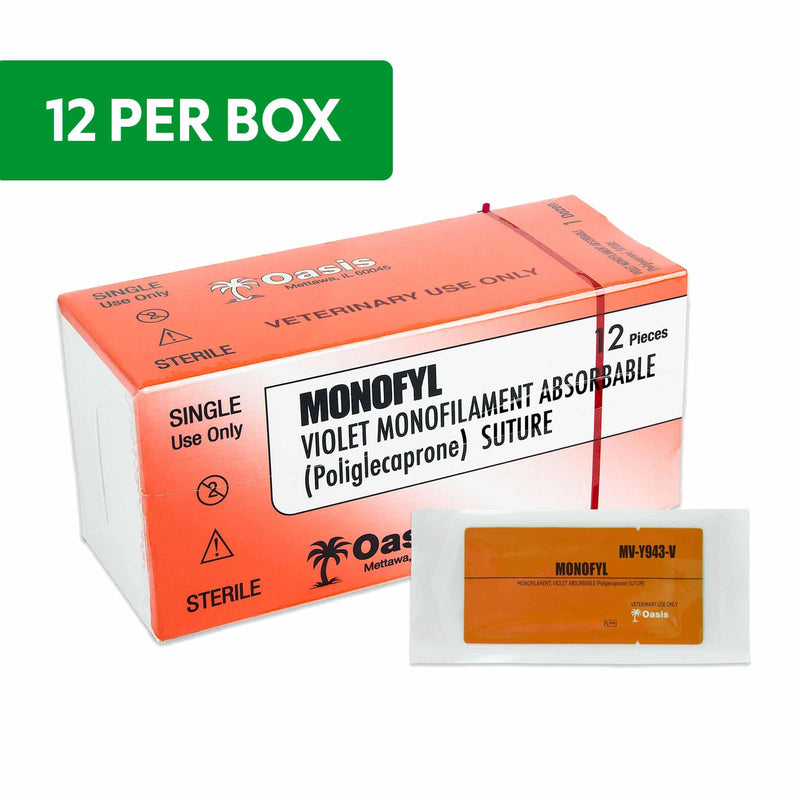 Oasis Monofyl (Poliglecaprone) Synthetic Absorbable Monofilament Suture, 2-0, (FS-1) 3/8 24mm Reverse Cutting Needle, 75cm