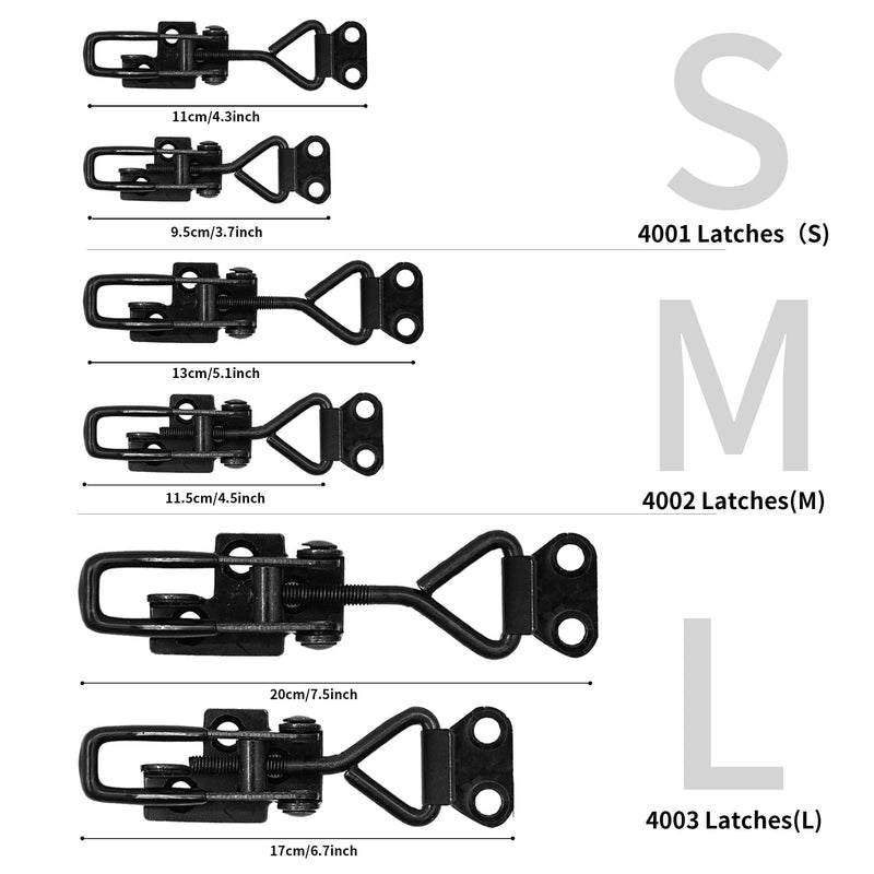 2 Pack Adjustable Black Toggle Clamp Latch(4002) Heavy Duty 550 lbs Capacity Toggle Latch & Quick Release Metal Pull Latches, Easy to Install for Lid Box Case Door Smoker(come with 10pcs 0.78" Screws) 4002（2pack）