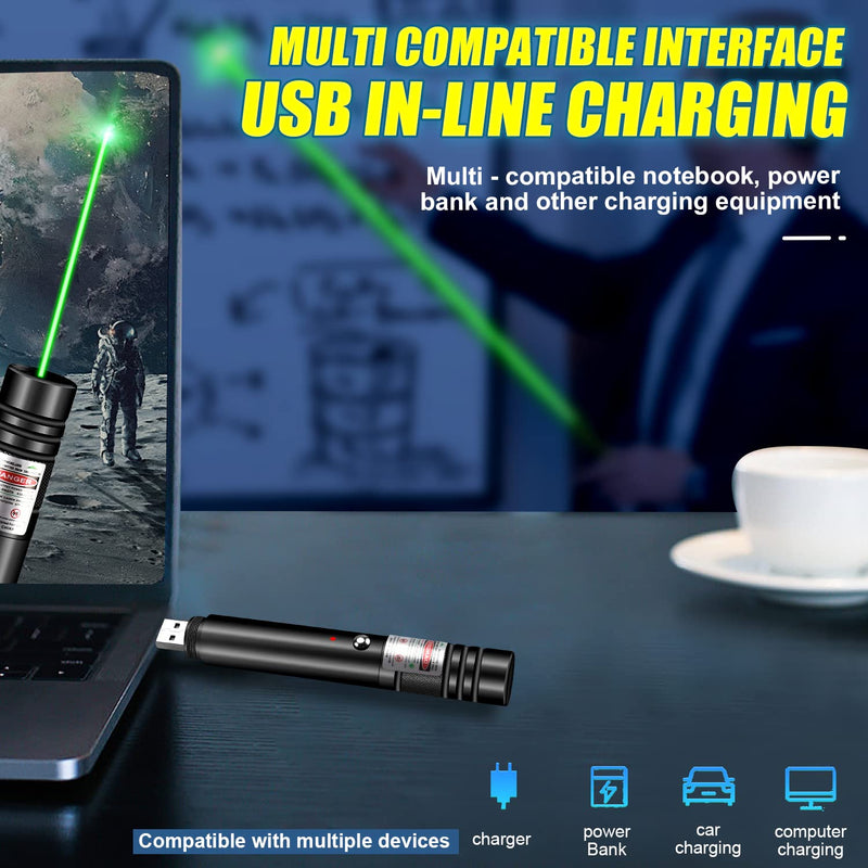 Flashlight with Green Laser Pointer, Rechargeable Laser Pointer High Power for TV/LED/LCD Screens Presentation Office, Outdoor Uses, Adventure, Professional Business Gifts