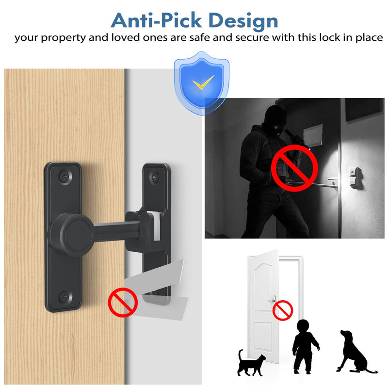 XOOL Barn Door Lock Latch, 90 & 180 Degree Heavy Duty Barn Door Latch, Lock Latch for Door, Garden, Bathroom, Garage, Window, Outdoor, Garage, Barn Black