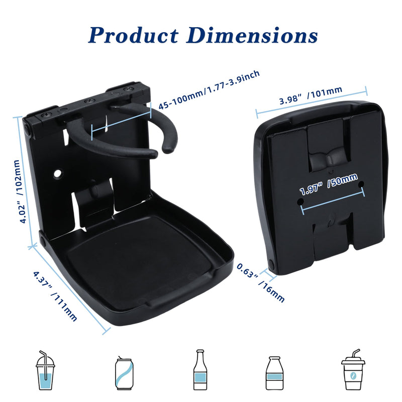 YANYUCB 304 Stainless Steel Adjustable Folding Cup Holders,Matte Black Boat Drink Cup Holder,Folding Wall Car Desk Cup Holder for Trucks,RVs,Vans,Boats,Campers,Caravans(1 Pack) Matte Black