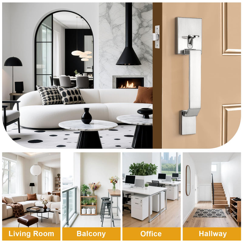 Probrico Satin Nickel Front Door Handleset,Modern Entry Door Handle with Reversible Lever,Square Passage Door Handle with No Lock 1
